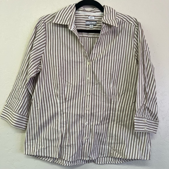 Croft & Barrow Striped 3/4 Sleeve‎ Collared Stretch Button Up Shirt Sz L EUC - Picture 1 of 7